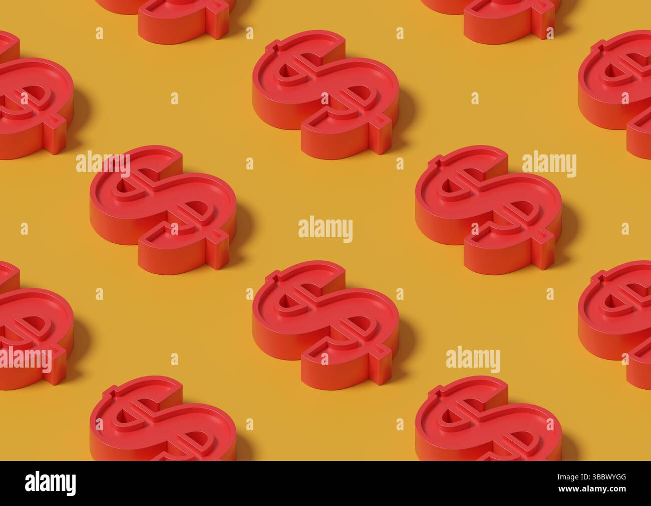 Motif isométrique sans couture de signes de dollar rouge. Illustration 3D. Banque D'Images