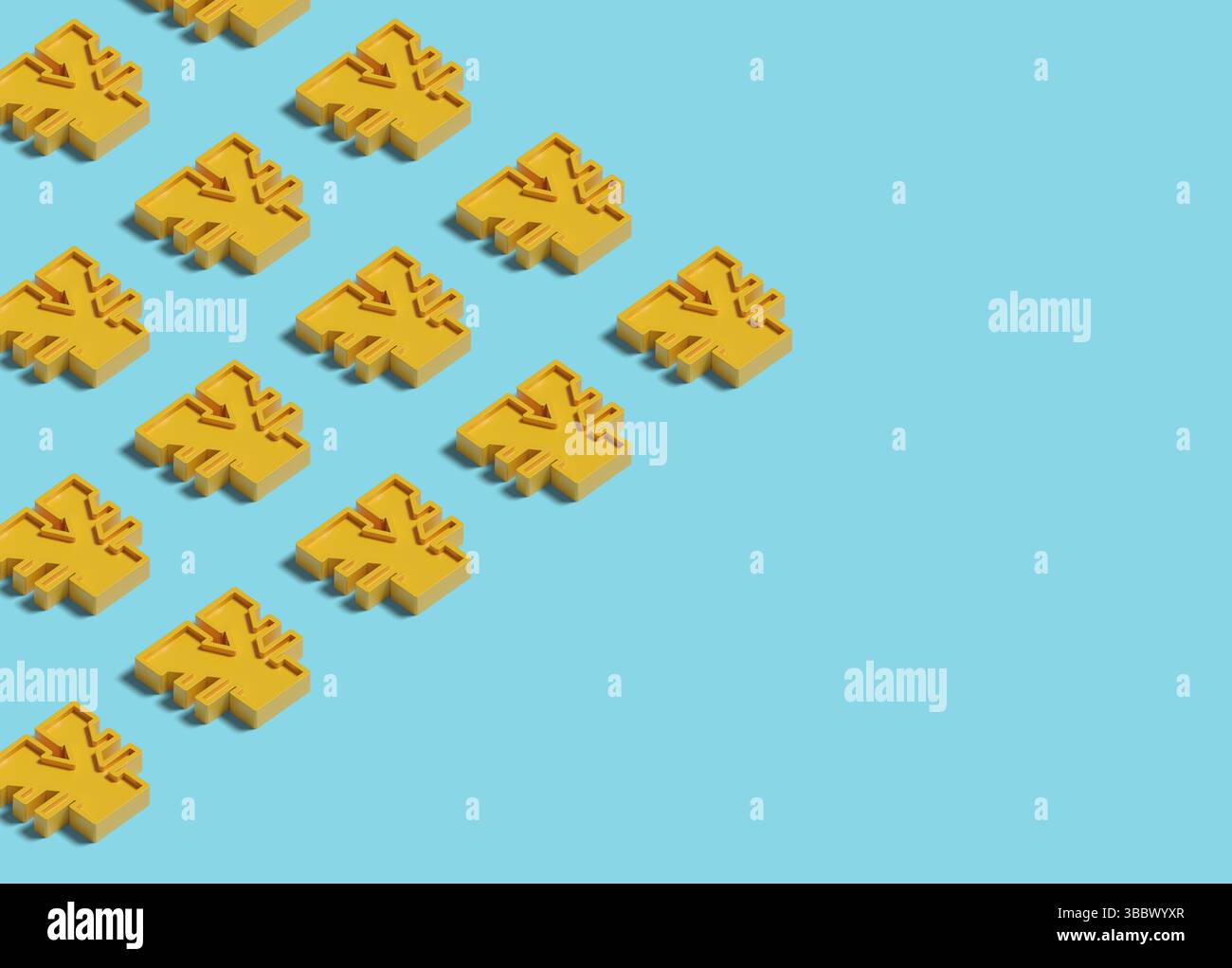 Motif isométrique des signes en yuan jaune. Illustration 3D. Banque D'Images