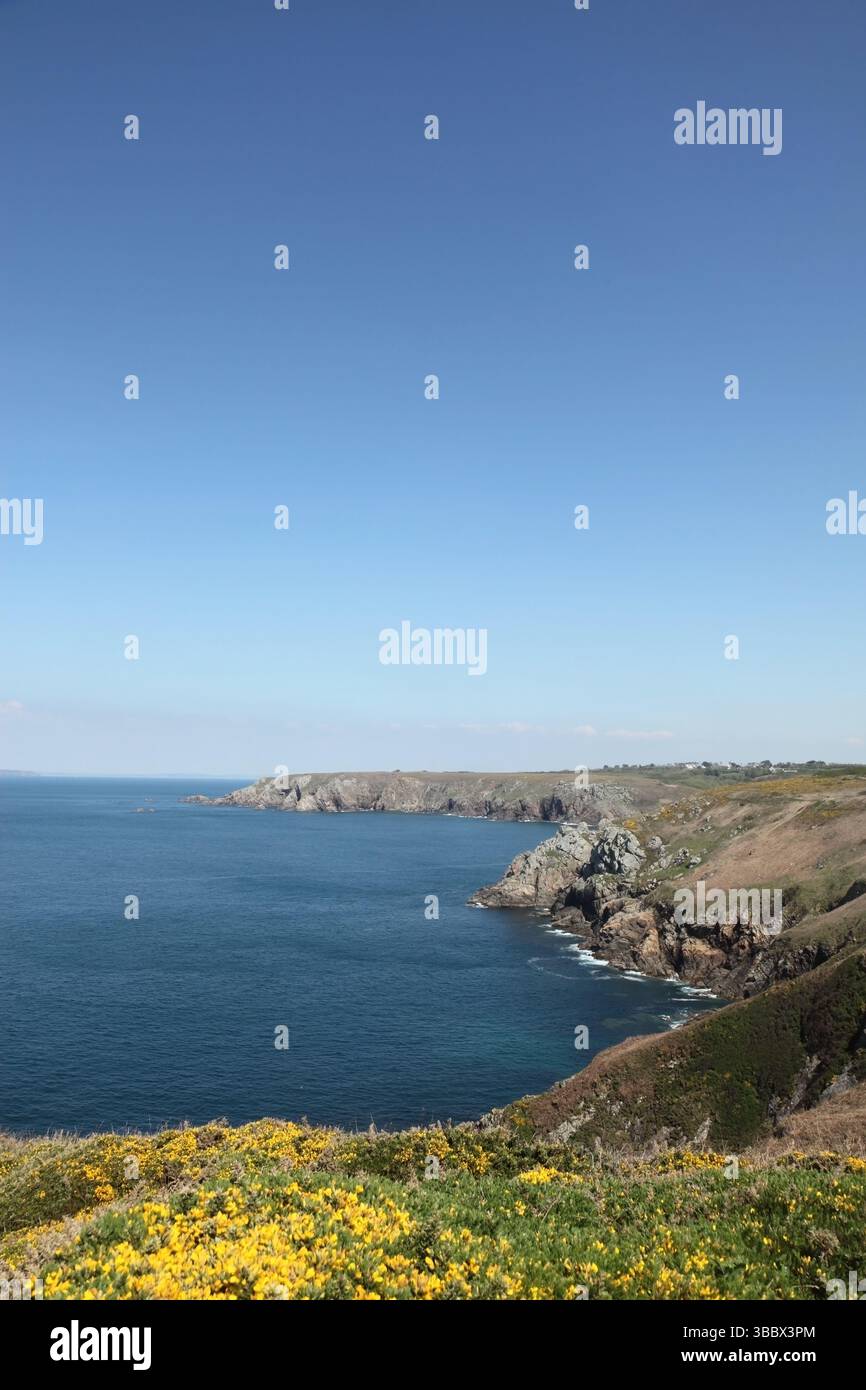 Côte rocheuse à la pointe de Castelmeur, Cléden-Cap-Sizun Bretagne, France. Banque D'Images