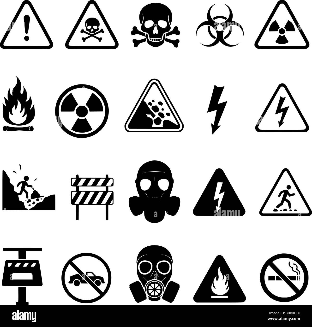 Collection de signes de danger et de danger – icônes et pictogrammes de sécurité en noir et blanc. Symboles de danger et de sécurité en noir et blanc – icônes d'avertissement de danger industriel et public. Illustration de Vecteur Collection de signes de danger et de danger – icônes et pictogrammes de sécurité en noir et blanc. Symboles de danger et de sécurité en noir et blanc – icônes d'avertissement de danger industriel et public. Illustration de Vecteur