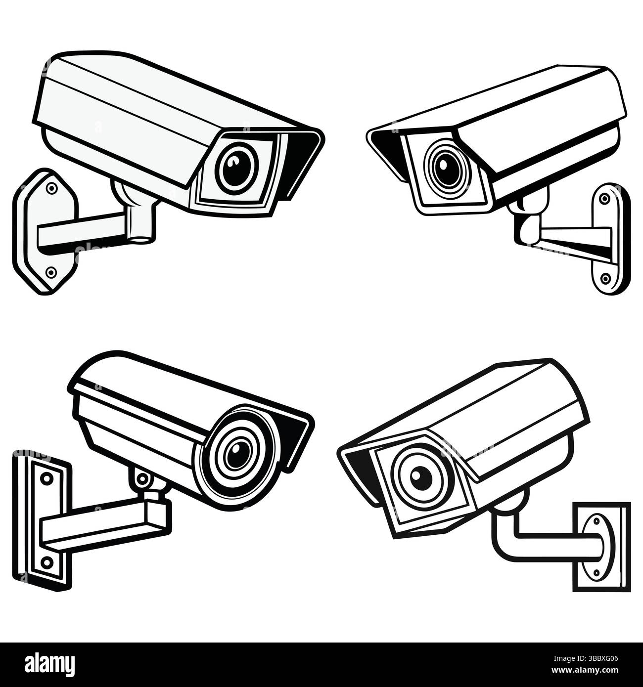 Quatre caméras de sécurité montées sur les murs Illustration de Vecteur