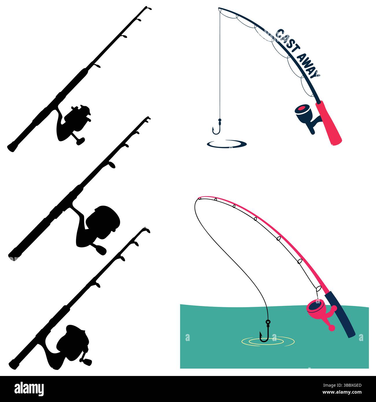 Illustration vectorielle de cannes à pêche dans différents styles parfaits pour les activités de plein air et les loisirs Illustration de Vecteur