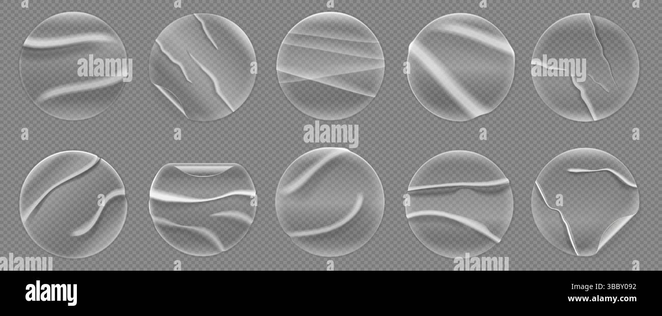 Autocollant circulaire transparent. Maquette d'étiquette en papier rond avec effet de colle adhésive, étiquettes circulaires réalistes pour le prix de vente. Ensemble de correctifs isolés par vecteur Illustration de Vecteur