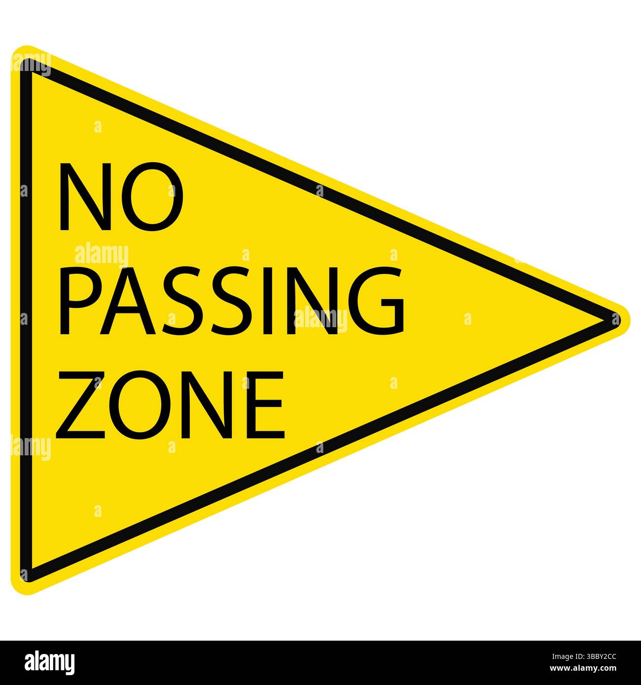 Aucun signe jaune de zone de passage sur fond blanc. Aucun symbole de zone de passage. Triangle jaune du signe de zone interdite de passage. style plat. Banque D'Images