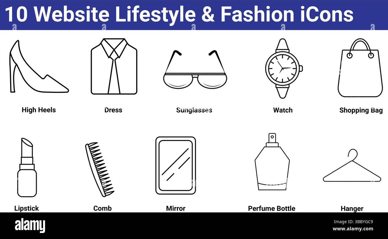 10 site web Lifestyle & Fashion Icons - talons hauts, lunettes de soleil, montre & plus Illustration de Vecteur