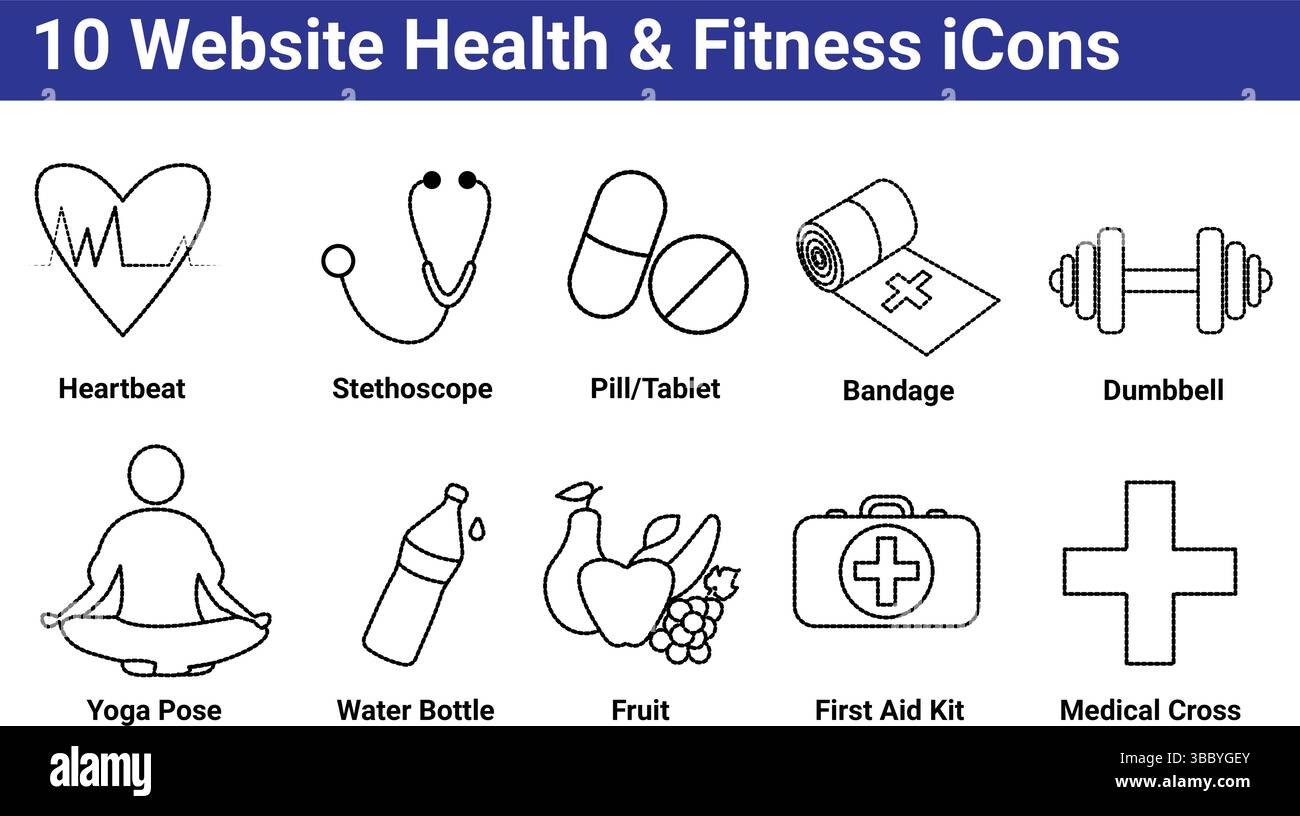 10 icônes de santé et de remise en forme du site Web : ensemble vectoriel Illustration de Vecteur