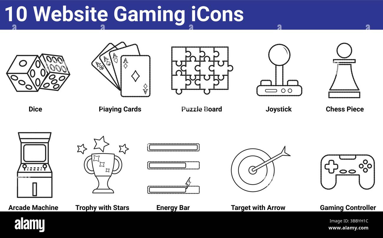 10 icônes de jeu de site Web : ensemble vectoriel de contour Illustration de Vecteur
