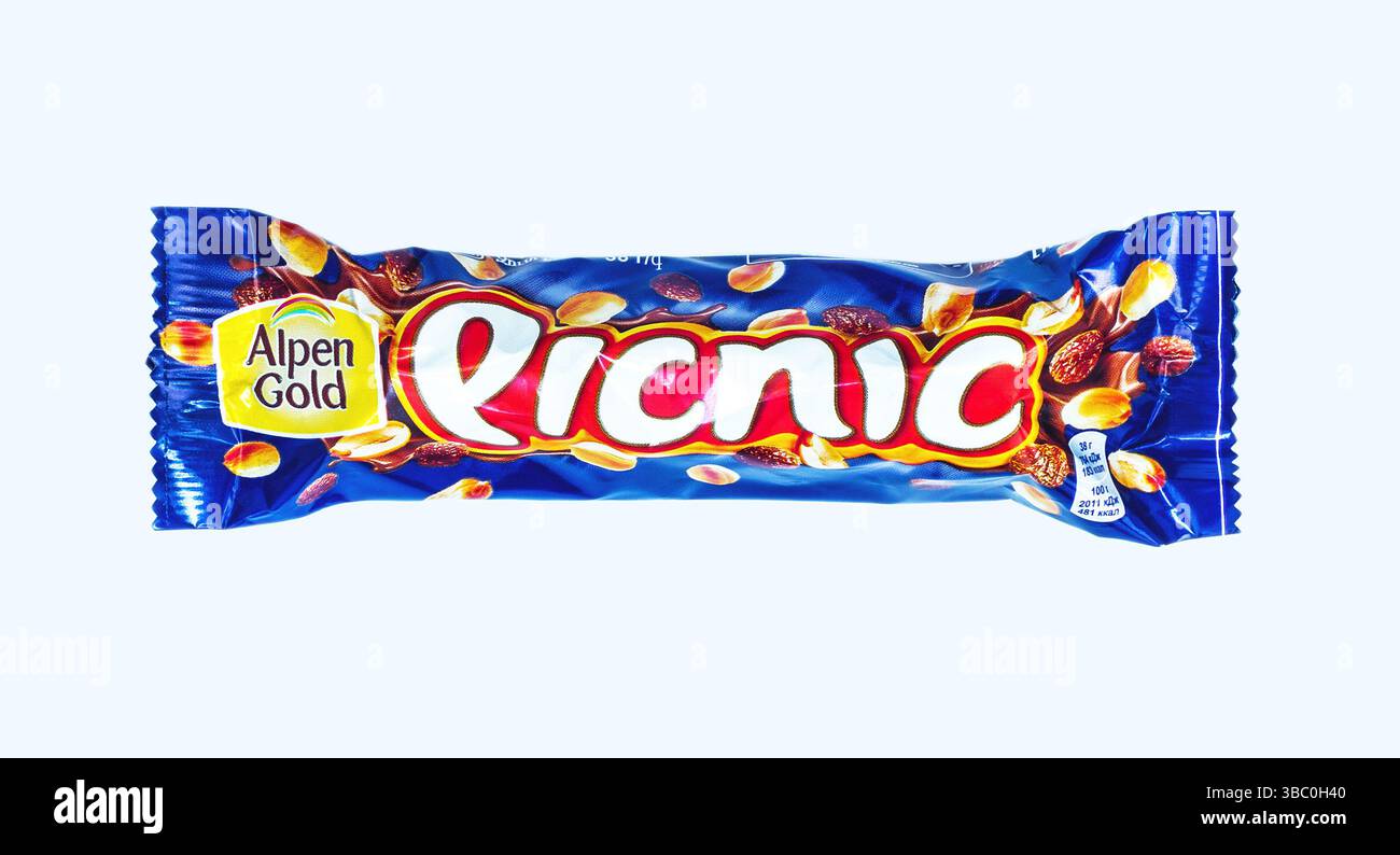 Pique-nique (Mondelez int) barre de noix de chocolat, plan de produit sur blanc Banque D'Images