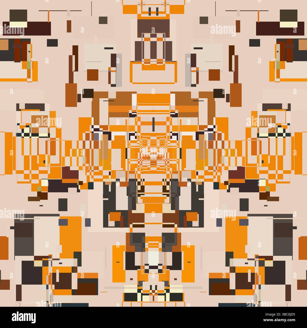 Motif quadrillé géométrique – style abstrait inspiré de la technologie beige et orange avec équilibre symétrique Banque D'Images
