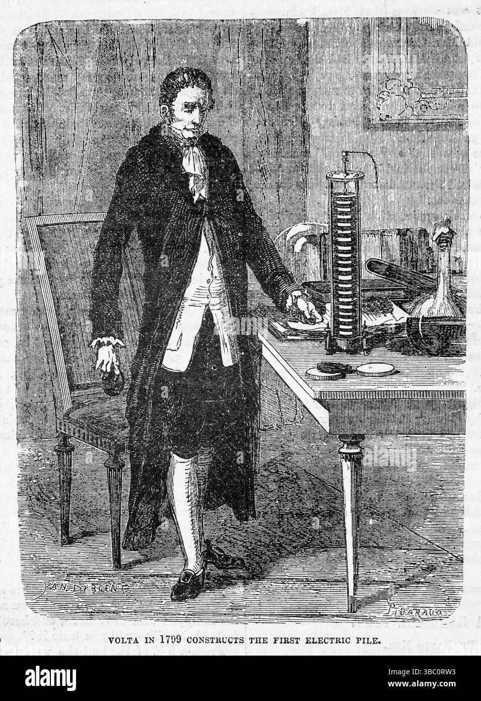 Alessandro Volta construit en 1799 le premier pieu électrique. Première batterie pour fournir une alimentation électrique régulière. Illustration du XIXe siècle tirée du Popular Monthly de Frank Leslie Banque D'Images Alessandro Volta construit en 1799 le premier pieu électrique. Première batterie pour fournir une alimentation électrique régulière. Illustration du XIXe siècle tirée du Popular Monthly de Frank Leslie Banque D'Images