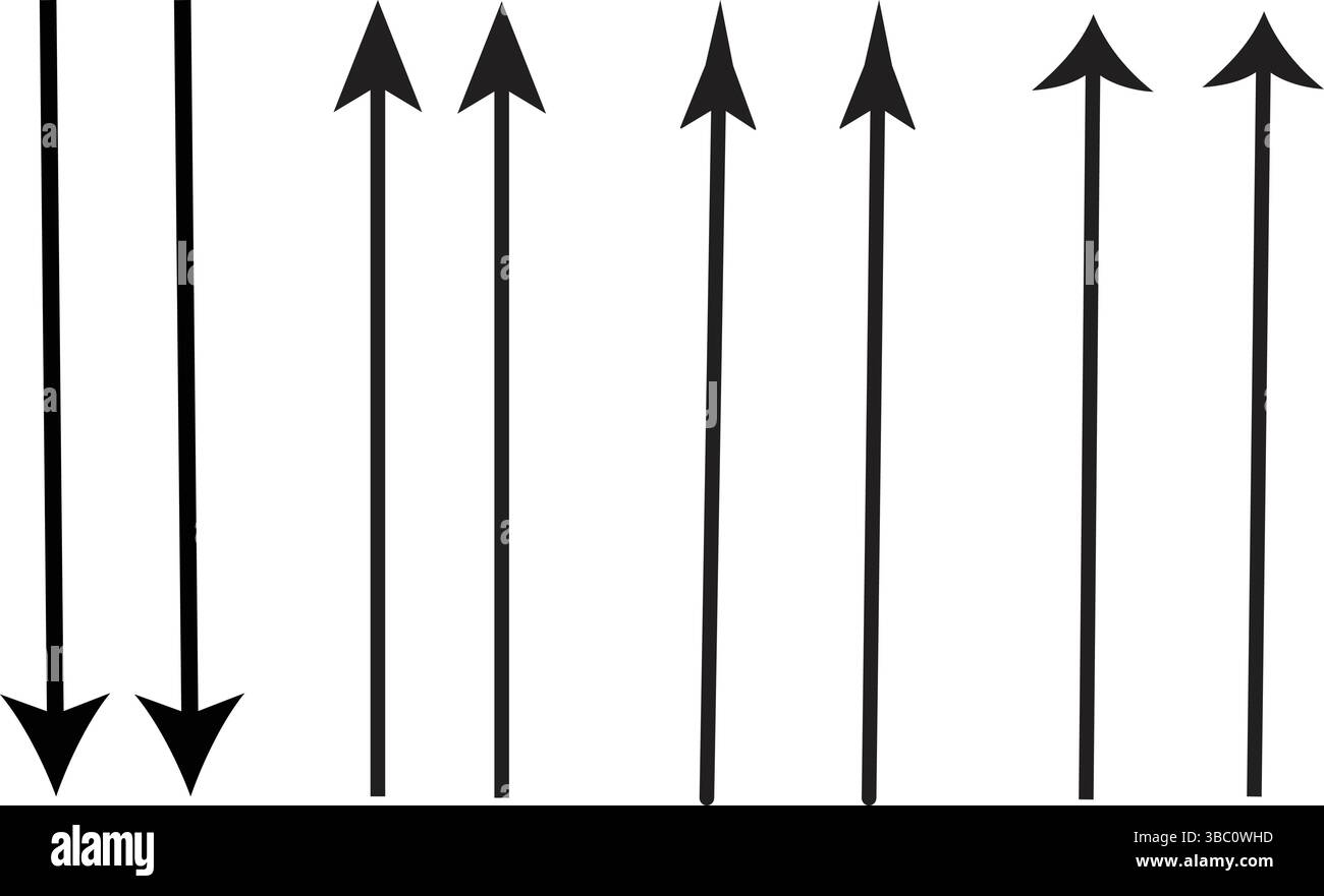 De simples flèches verticales définissent des icônes de pointeur directionnel modifiables vectoriellement pour l'interface utilisateur et les présentations Illustration de Vecteur