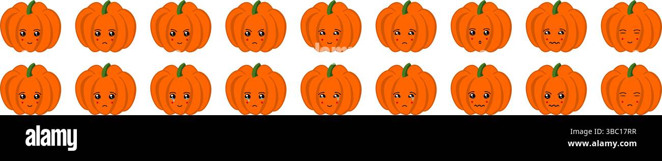 Ensemble mignon emoji de fruits et légumes avec des citrouilles pour le web et les personnages de dessins animés. Illustration de Vecteur