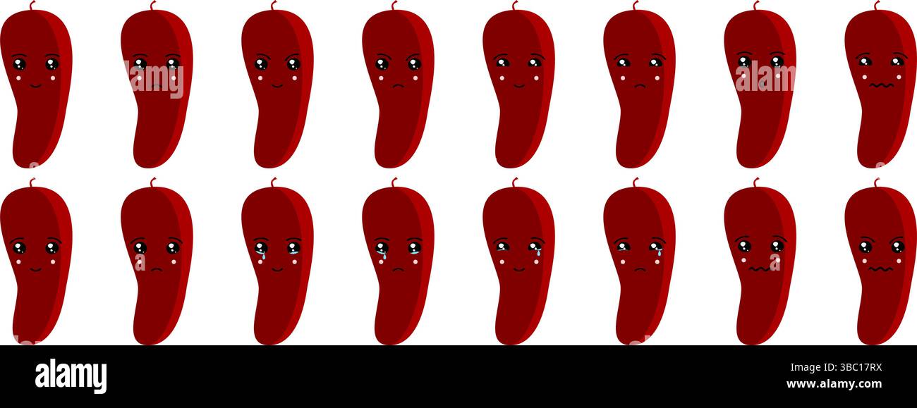 Ensemble mignon emoji de fruits et légumes avec des capsicums pour le web et les personnages de dessins animés. Illustration de Vecteur