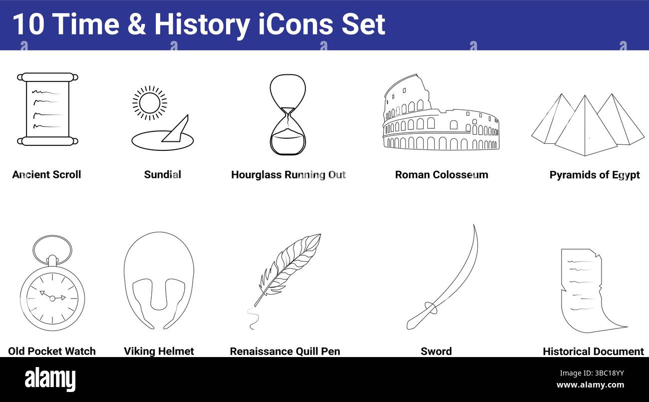 10 icônes heure et historique définies Illustration de Vecteur