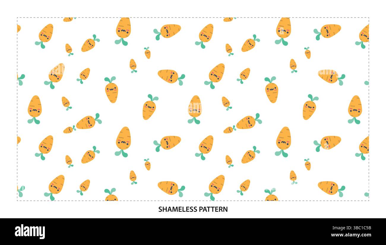 Cute Kawaii Carrot Vegetable Pattern sans couture pour des conceptions alimentaires saines Illustration de Vecteur