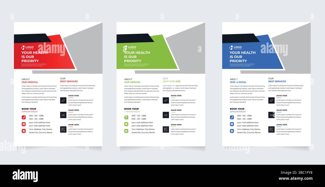 Conception moderne de modèle de flyer médical. Modèle de flyer d'entreprise de soins de santé, modèle de flyer moderne médical et de soins de santé. conception de flyer de médecin de santé Illustration de Vecteur