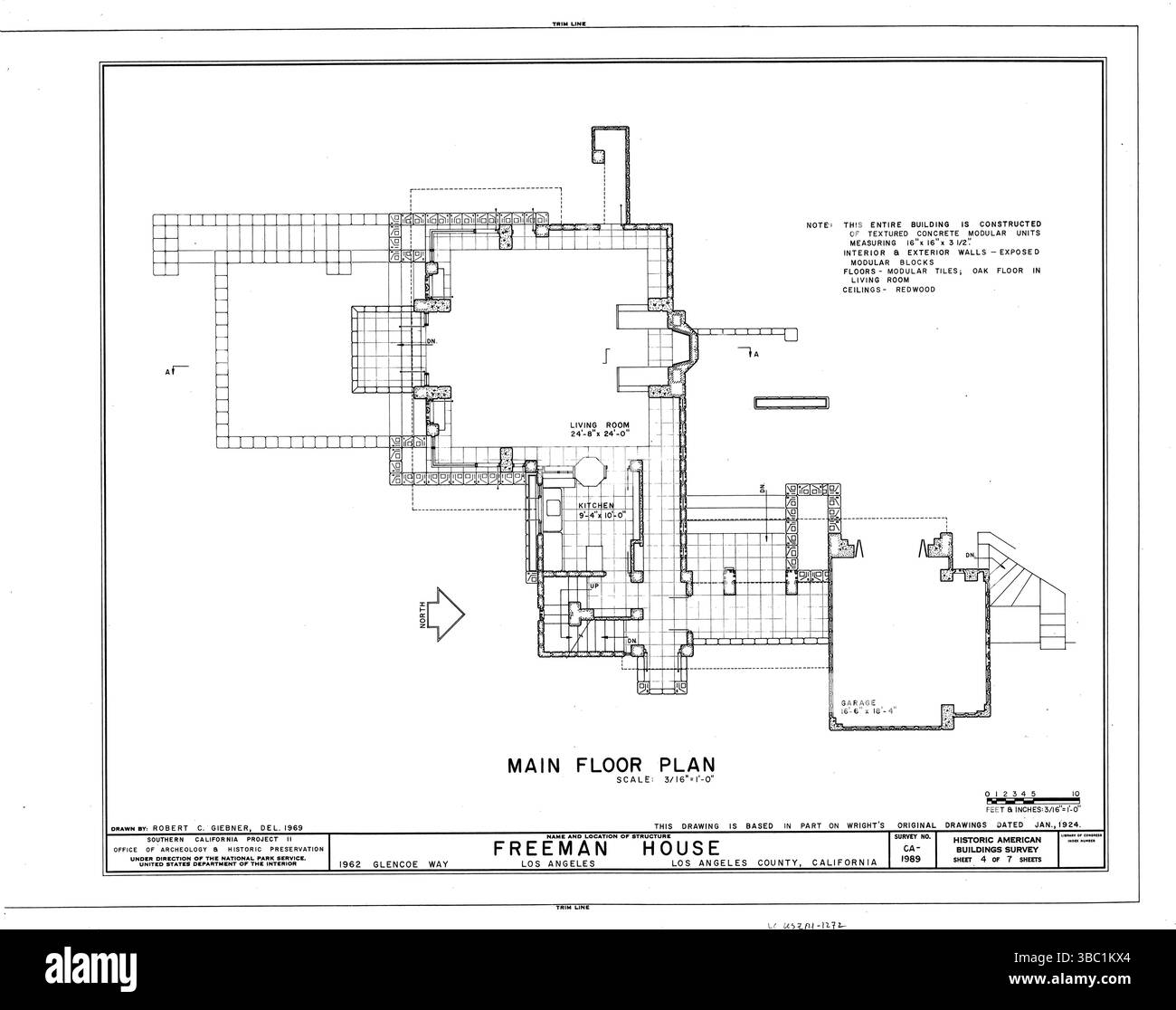 Samuel Freeman House, 1962 Glencoe Way, Los Angeles, Los Angeles County, CA dessins de Survey HABS Illustration de Vecteur