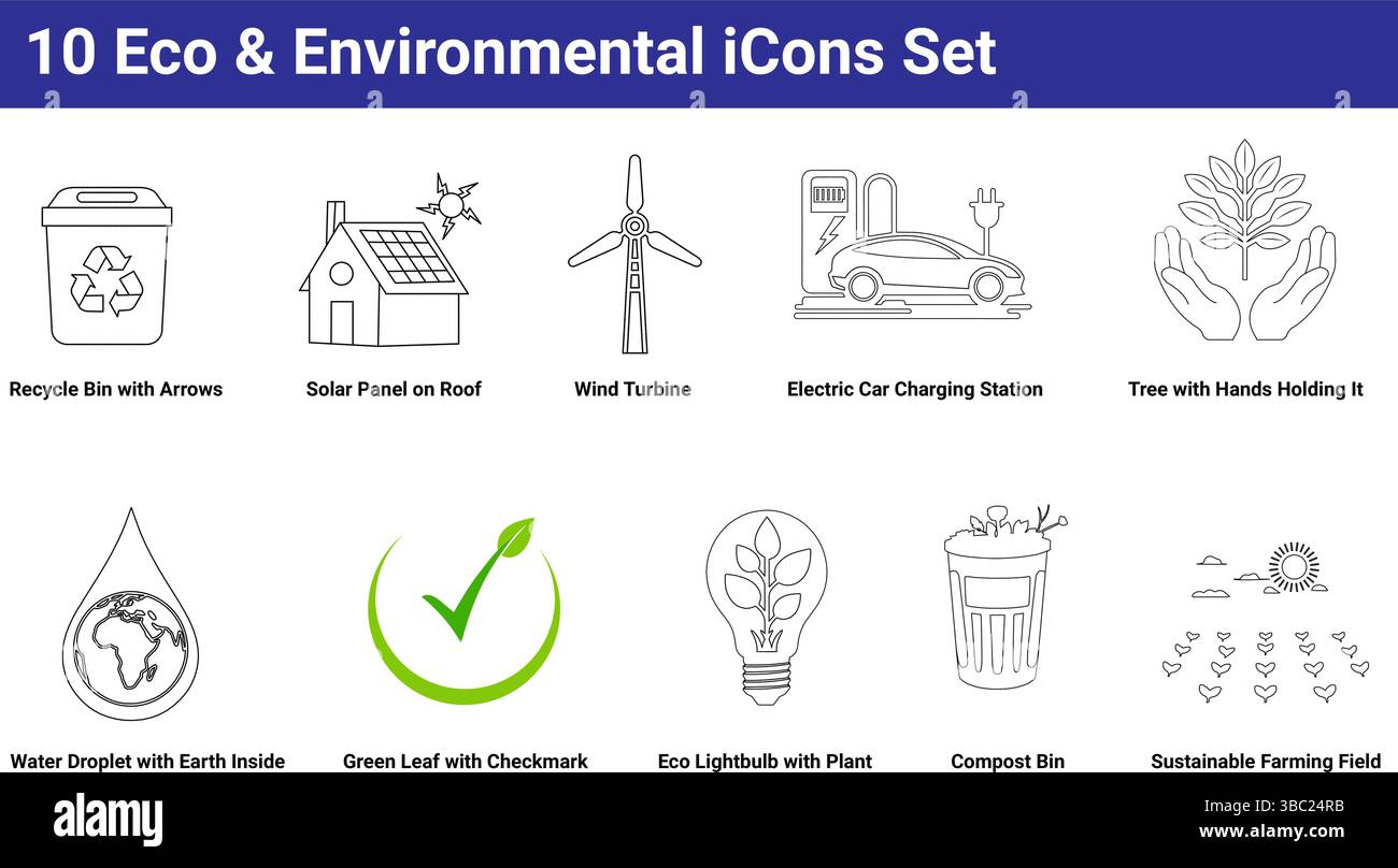 10 icônes de ligne Eco et environnementale - énergie durable et graphiques de recyclage Illustration de Vecteur