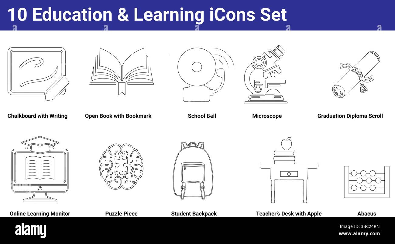 10 icônes de ligne d'éducation et d'apprentissage définies pour l'école et l'étude en ligne Illustration de Vecteur