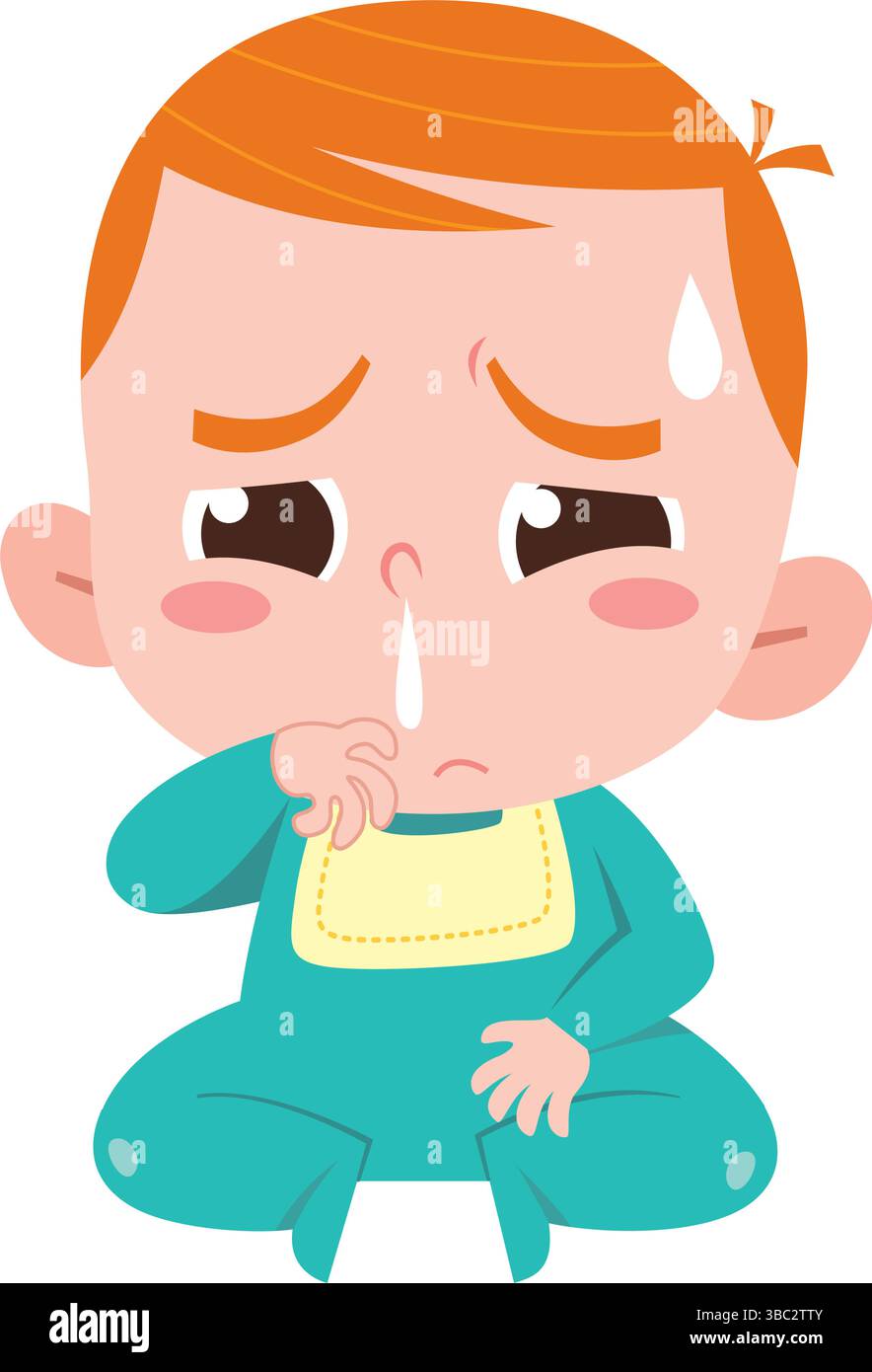 Bébé malade avec le nez qui coule et la sueur – illustration de l'expression triste Illustration de Vecteur