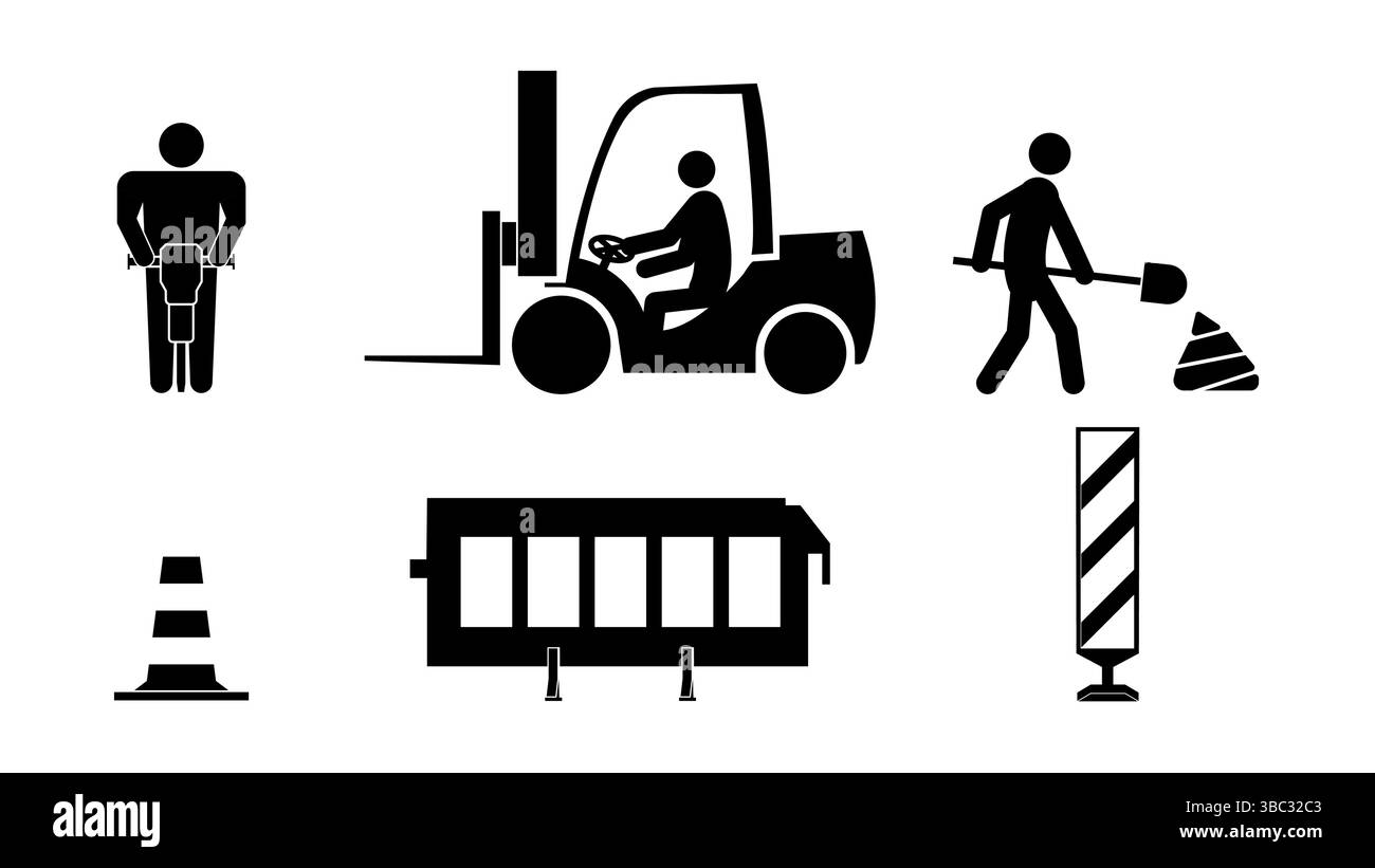 Ensemble de figures de bâton, construction et réparation, illustration vectorielle plate. Illustration de Vecteur