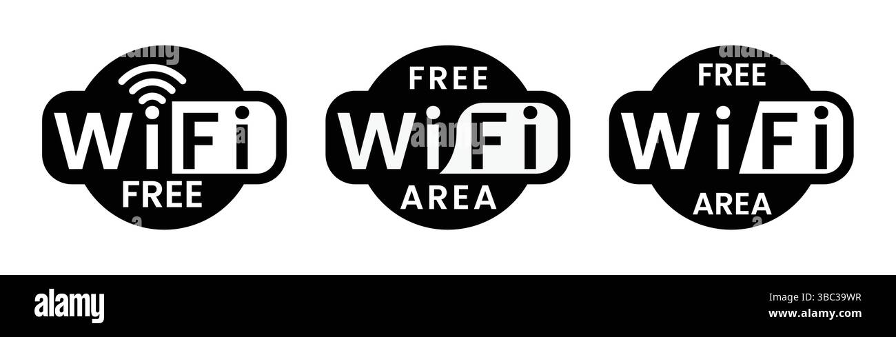 Icône wi-fi gratuite définie. wifi gratuit logo, étiquette, signe, badge, symbole isolé sur fond blanc. Signal WiFi, lieu public, point d'accès, Wi-Fi public, FR Illustration de Vecteur