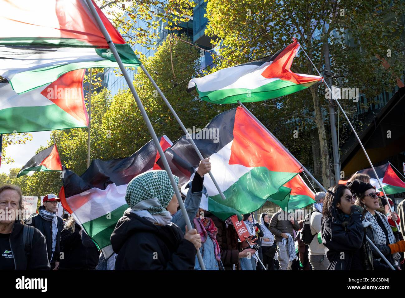 Pro Palestiniens à un rassemblement Nakba à Melbourne, Australie. Banque D'Images