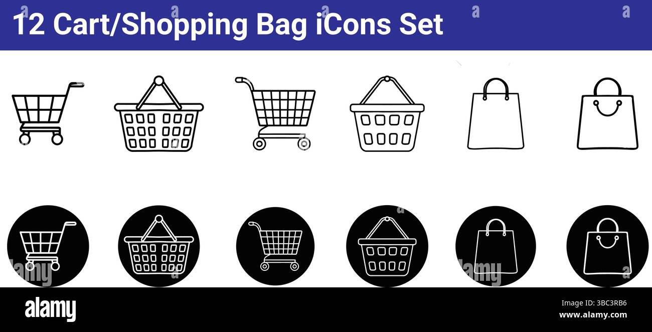 12 icônes de panier / sac à provisions : graphiques vectoriels simples Illustration de Vecteur