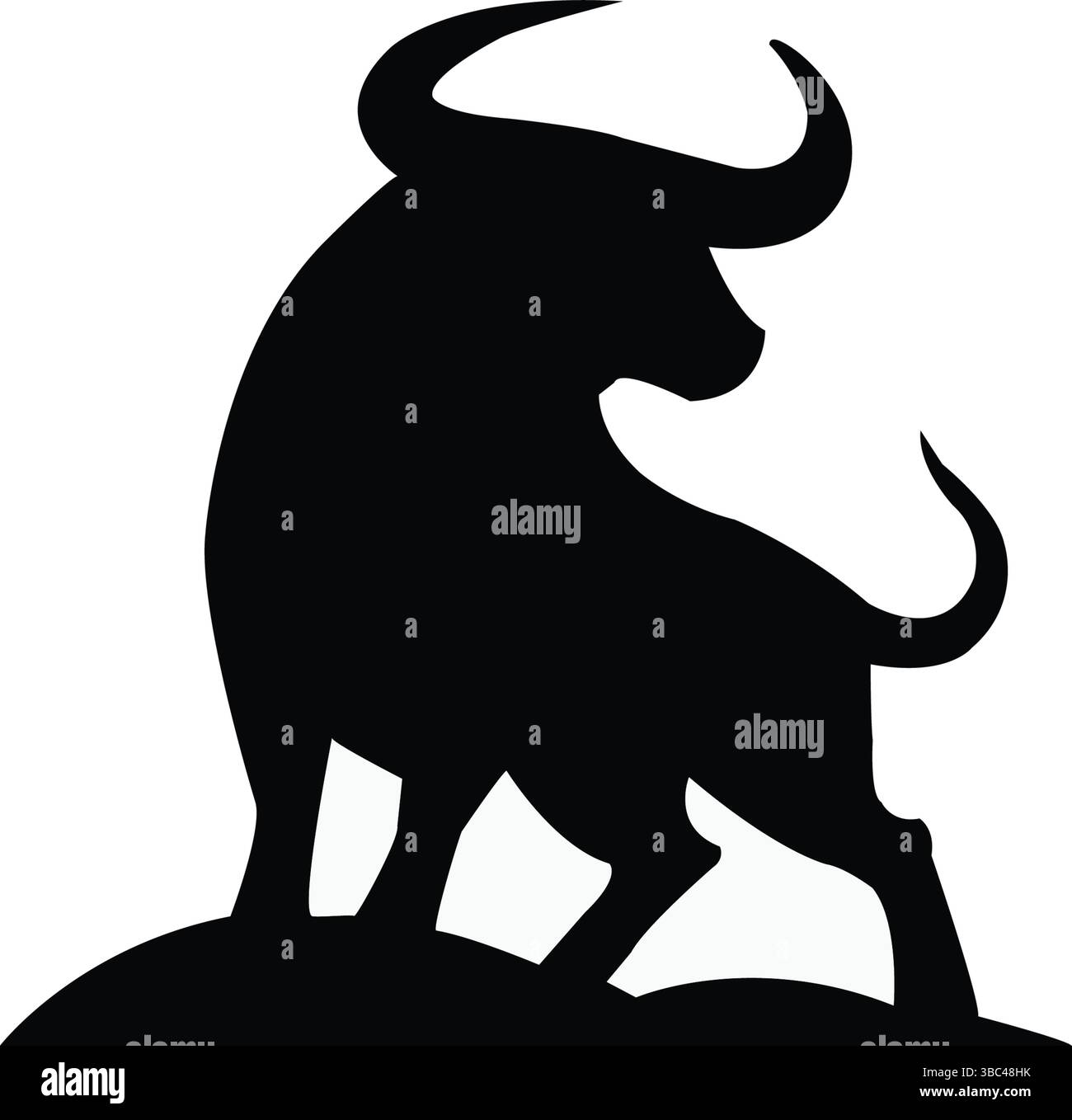 Silhouette de taureau en colère sur fond blanc. Conception agressive d'illustration vectorielle d'icône de taureau. Illustration de Vecteur