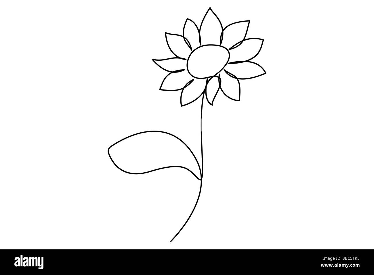 Continue le dessin d'une ligne d'une illustration vectorielle tournesol et feuille Illustration de Vecteur