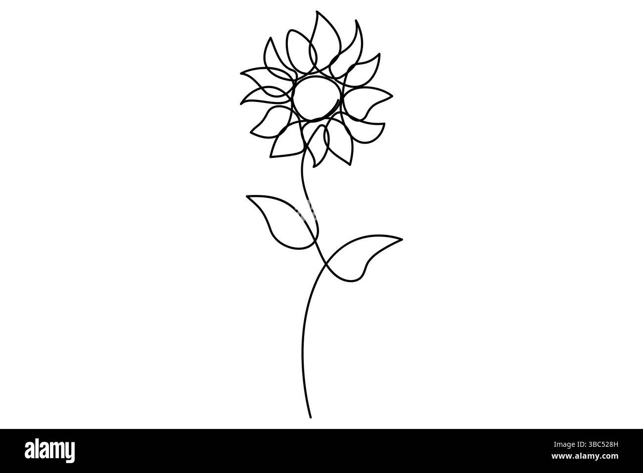 Continue le dessin d'une ligne d'une illustration vectorielle tournesol et feuille Illustration de Vecteur