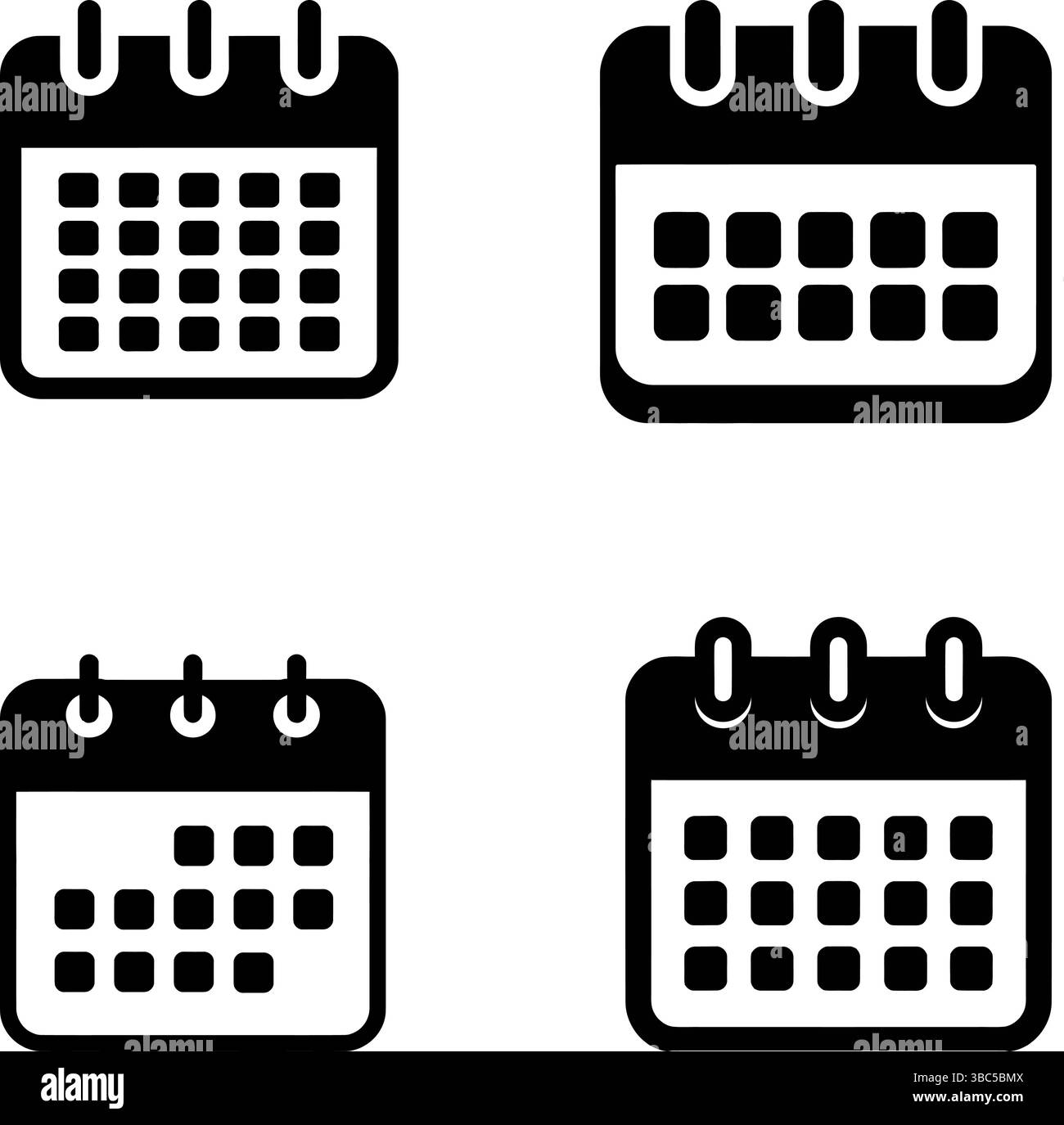 Quatre icônes de calendrier noir et blanc simples : graphiques vectoriels Illustration de Vecteur