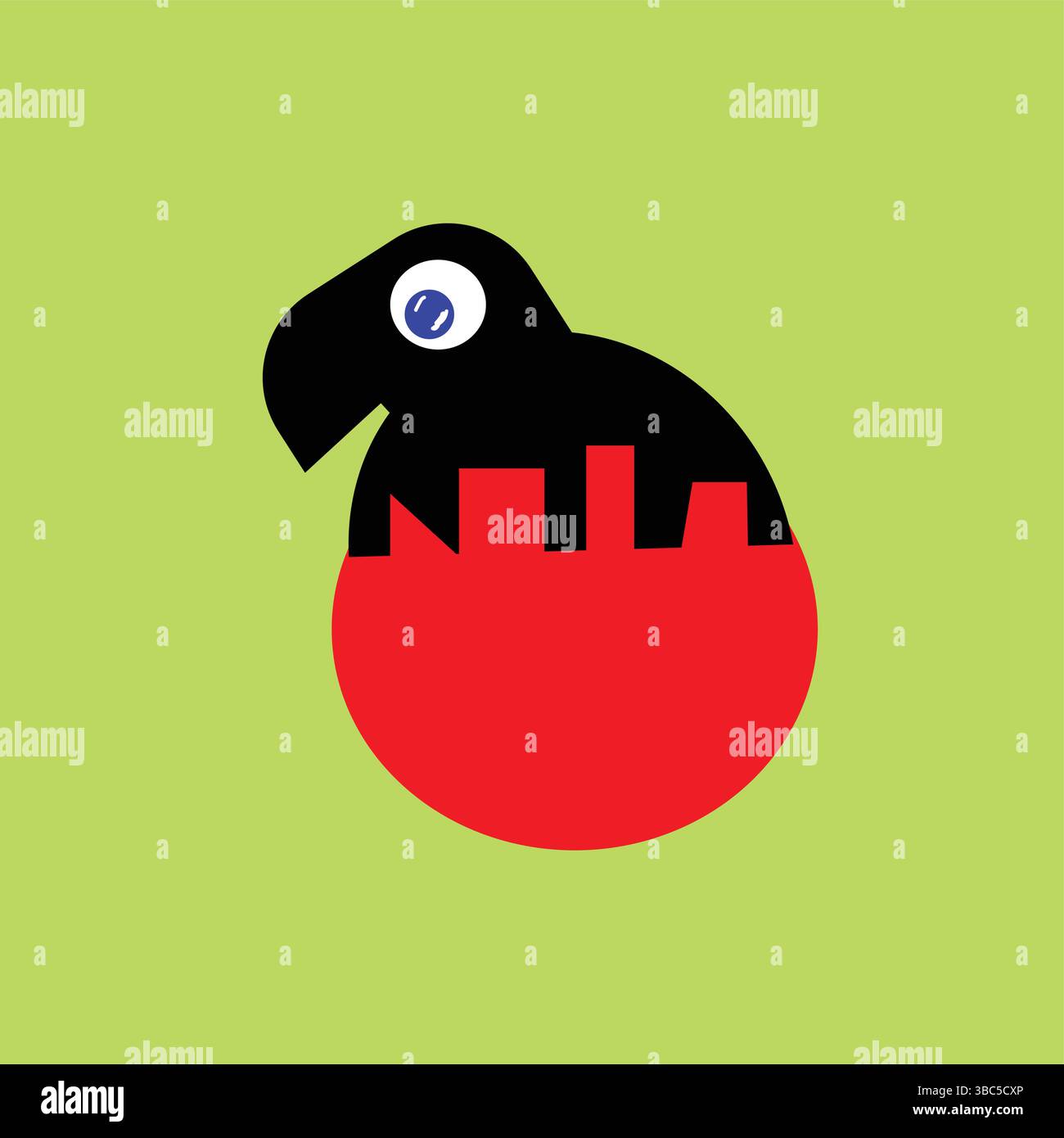 Logo oiseau abstrait, vecteur géométrique moderne avec tête noire et corps circulaire rouge, mouvement de picking réaliste Illustration de Vecteur