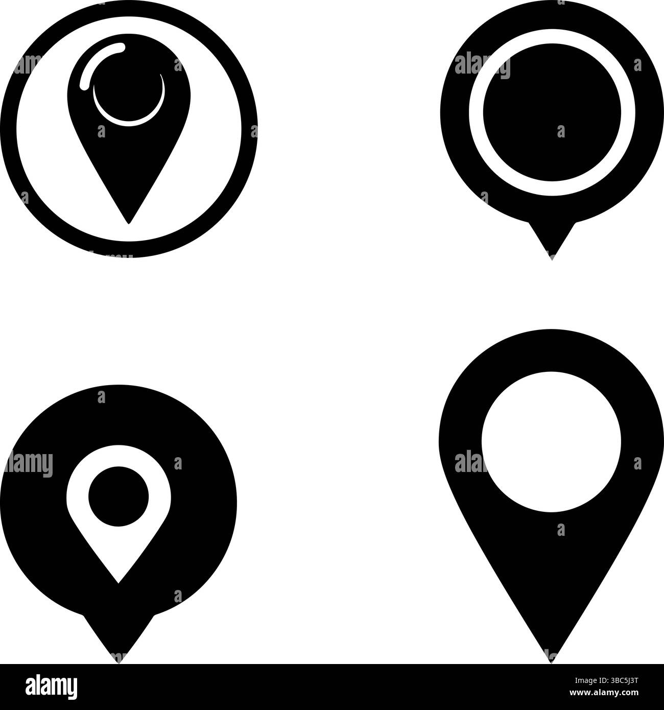 Quatre icônes d'emplacement noir et blanc simples : graphiques vectoriels Illustration de Vecteur