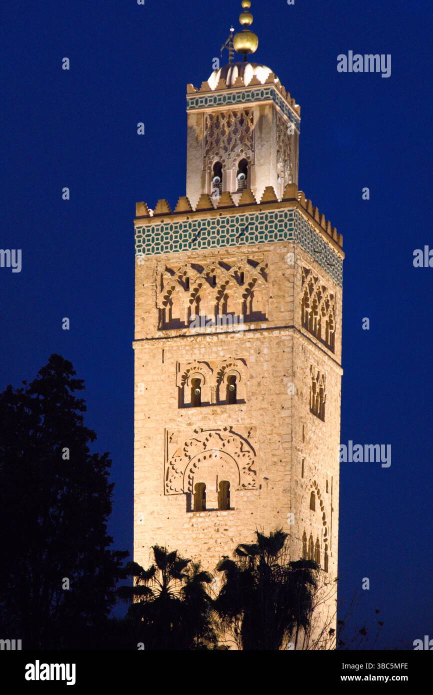 Maroc, Marrakech, mosquée de la Koutoubia, minaret, Banque D'Images