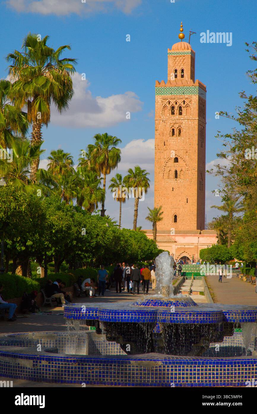 Maroc, Marrakech, mosquée de la Koutoubia, minaret, Banque D'Images