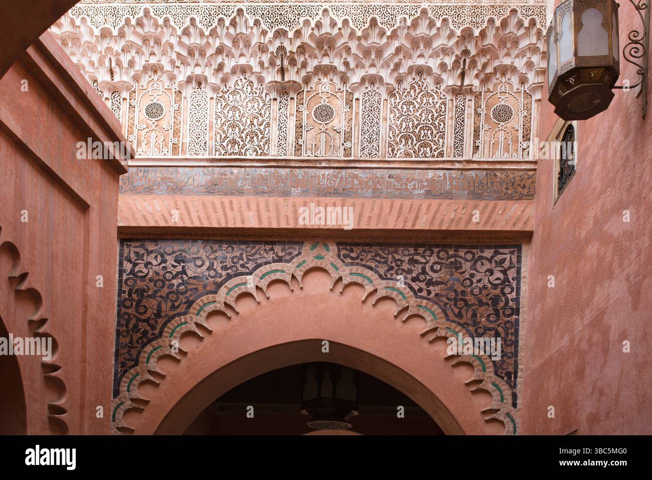 Maroc, Marrakech, Madrasa Ben Youssef, école islamique, Banque D'Images