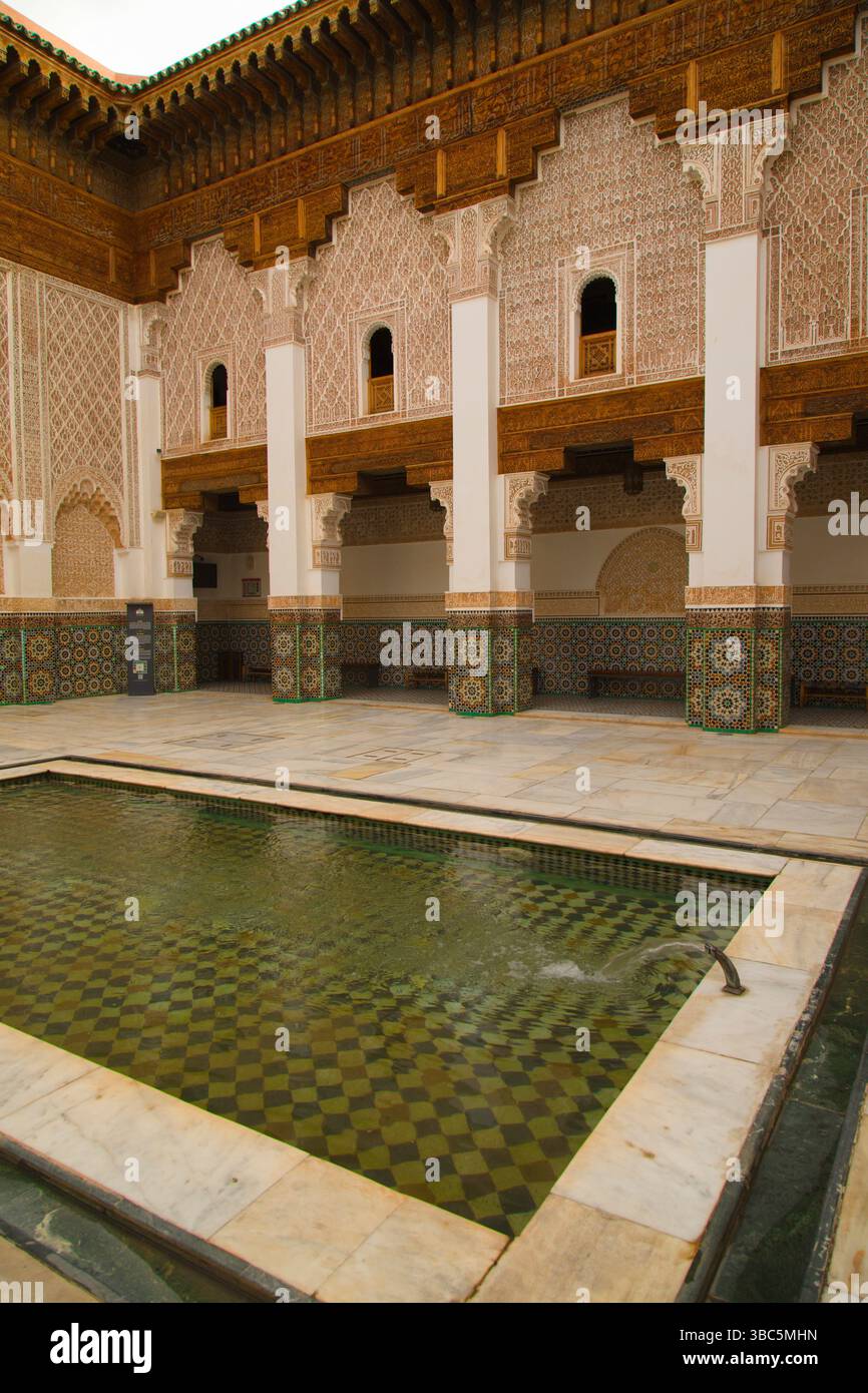 Maroc, Marrakech, Madrasa Ben Youssef, école islamique, Banque D'Images