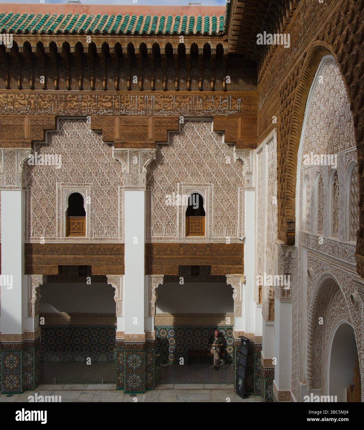 Maroc, Marrakech, Madrasa Ben Youssef, école islamique, Banque D'Images