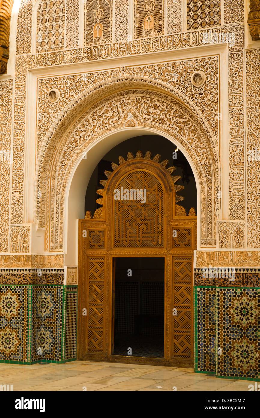 Maroc, Marrakech, Madrasa Ben Youssef, école islamique, Banque D'Images
