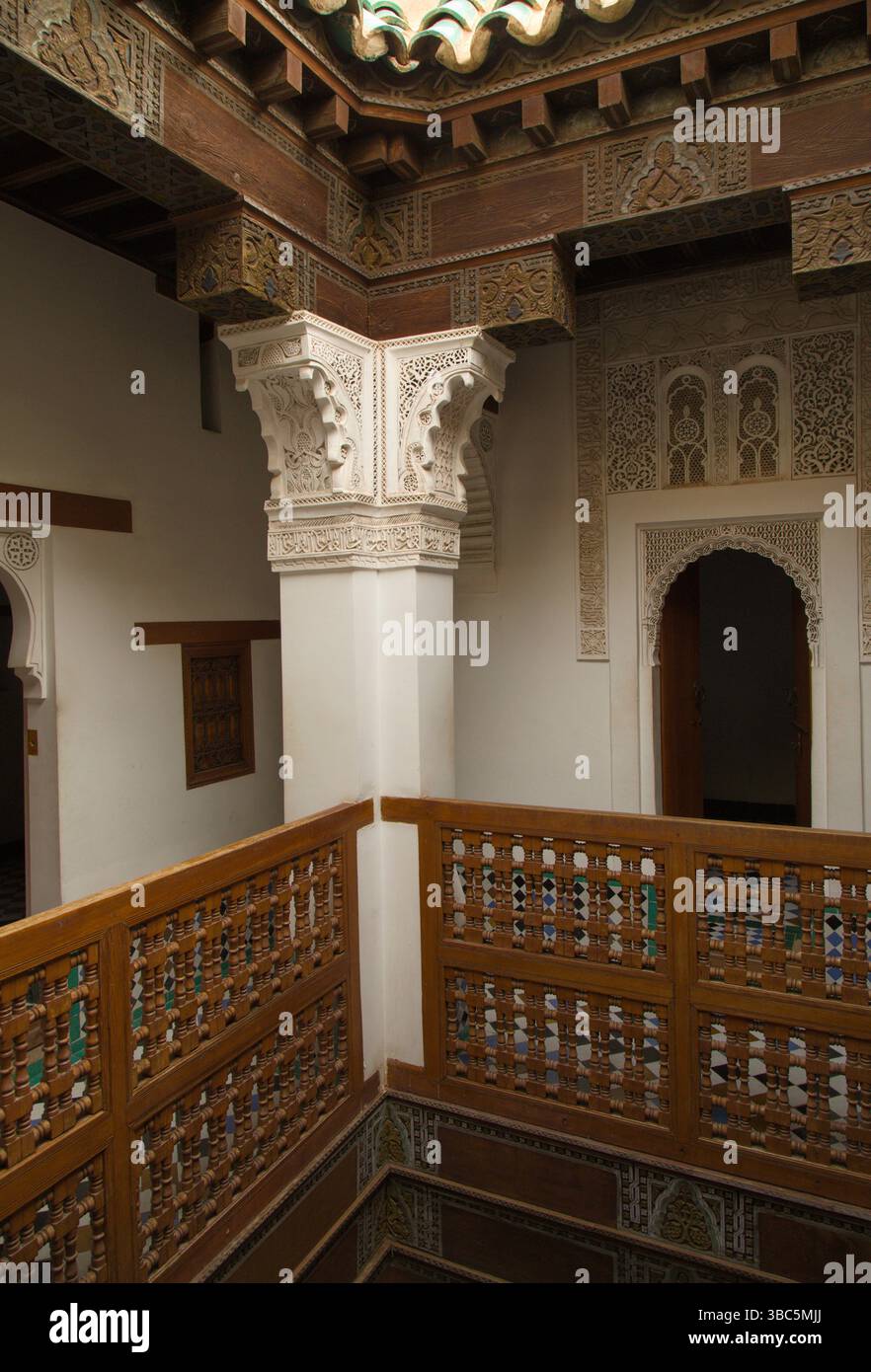Maroc, Marrakech, Madrasa Ben Youssef, école islamique, Banque D'Images