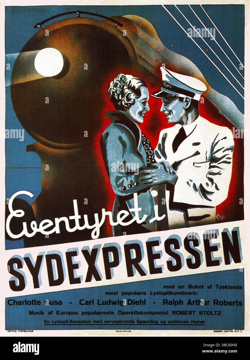 1934 film allemand Abenteuer im Südexpress/ Eventyret i Sydexpressen /L'aventure sur le South Express, réalisé par Erich Waschneck et mettant en vedette Charlotte Susa, Karl Ludwig Diehl. Affiche de film suédois Banque D'Images