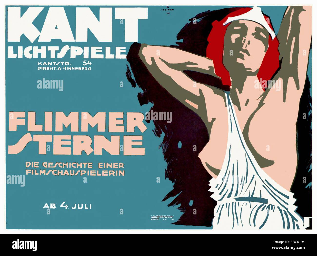 Affiche du film allemand de 1919 pour Flimmersterne, un film muet réalisé par Hans Neumann, Kant Lichtspiele, affiche de Steiner Banque D'Images