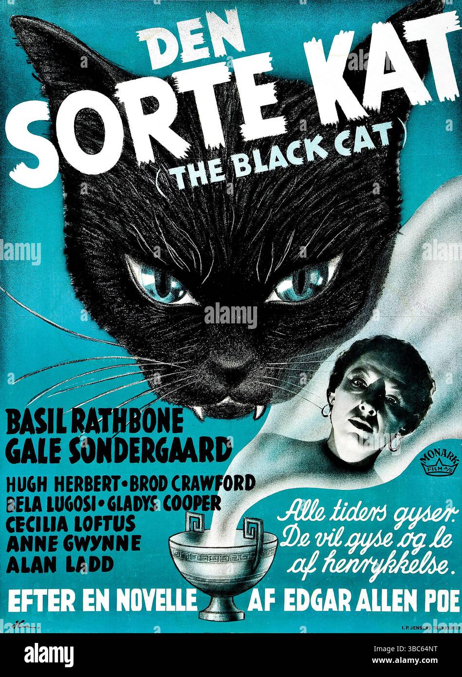 Affiche danoise de 1941 pour le film "le chat noir", basée sur la nouvelle du même nom d'Edgar Allan Poe. Réalisateur : Albert S. Rogell. Images universelles Banque D'Images
