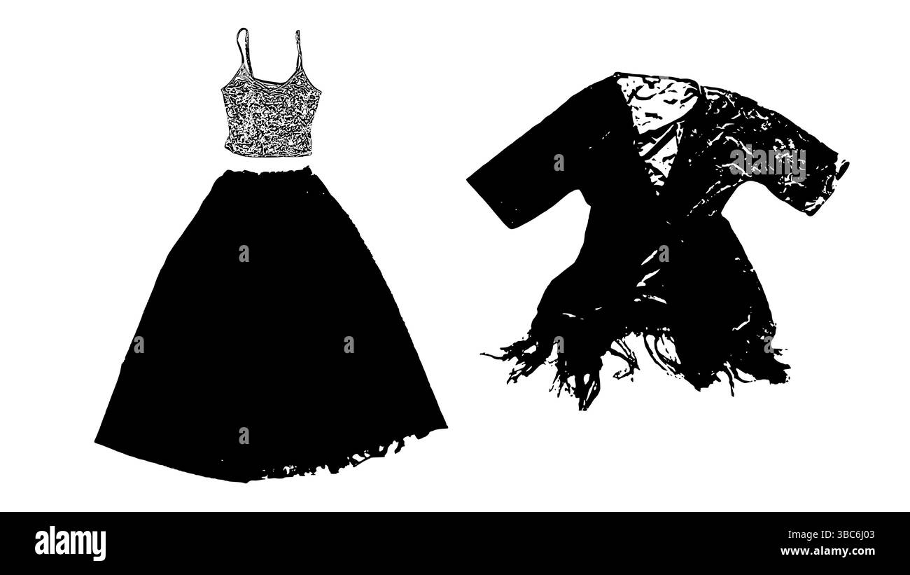 Illustration abstraite en noir et blanc d'articles de vêtements de mode Vintage Illustration de Vecteur