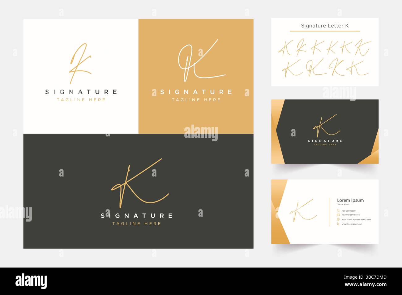 Lettre K signature logo manuscrit avec carte de visite et style optionnel Illustration de Vecteur