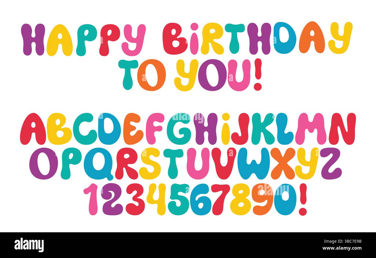 Joyeux anniversaire calligraphie colorée ensemble clipart. Joyeux anniversaire à vous saluer avec des lettres et du texte alphabétique et typographie clip art collection Illustration de Vecteur