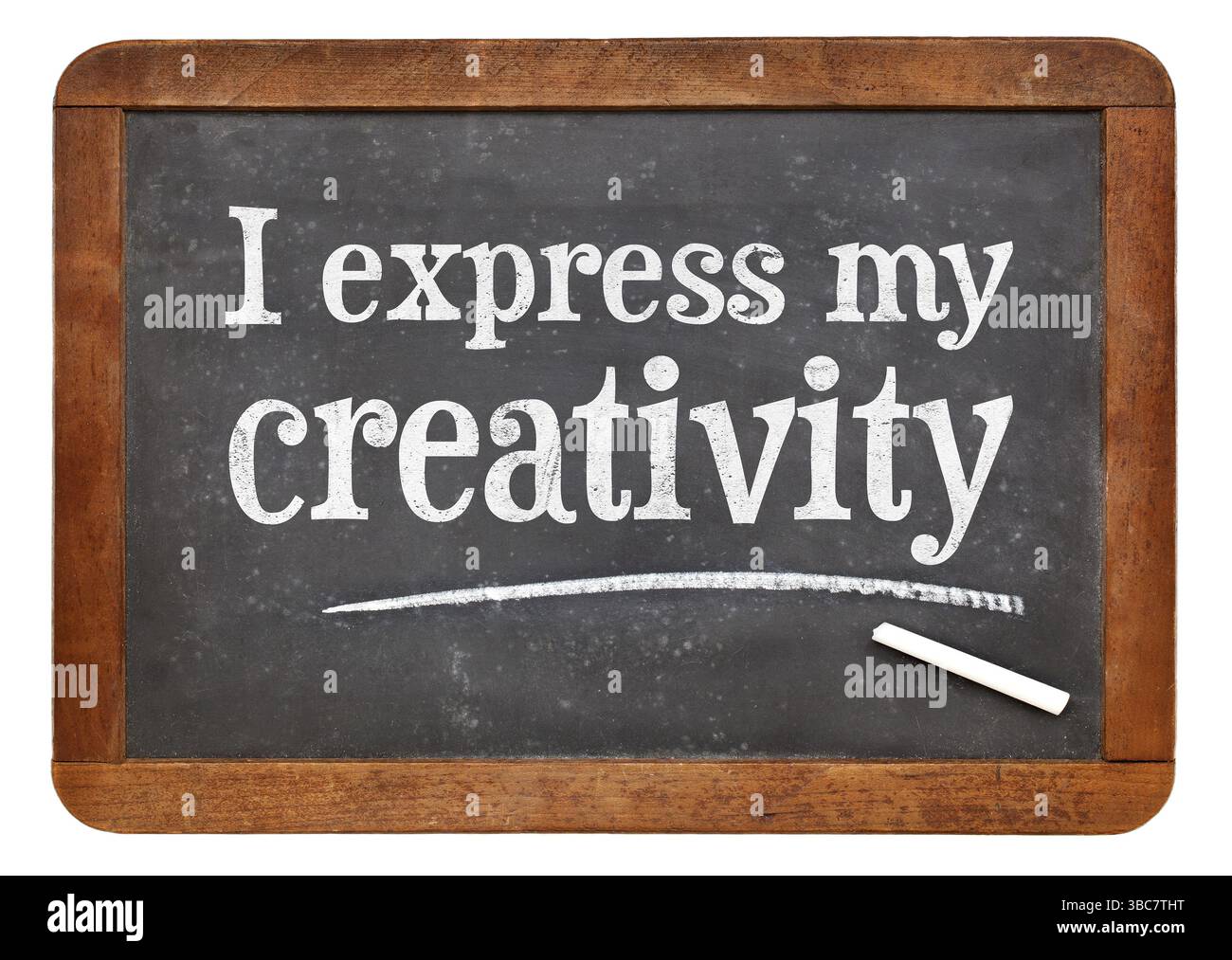J'exprime ma créativité affirmation positive sur un tableau noir en ardoise vintage Banque D'Images