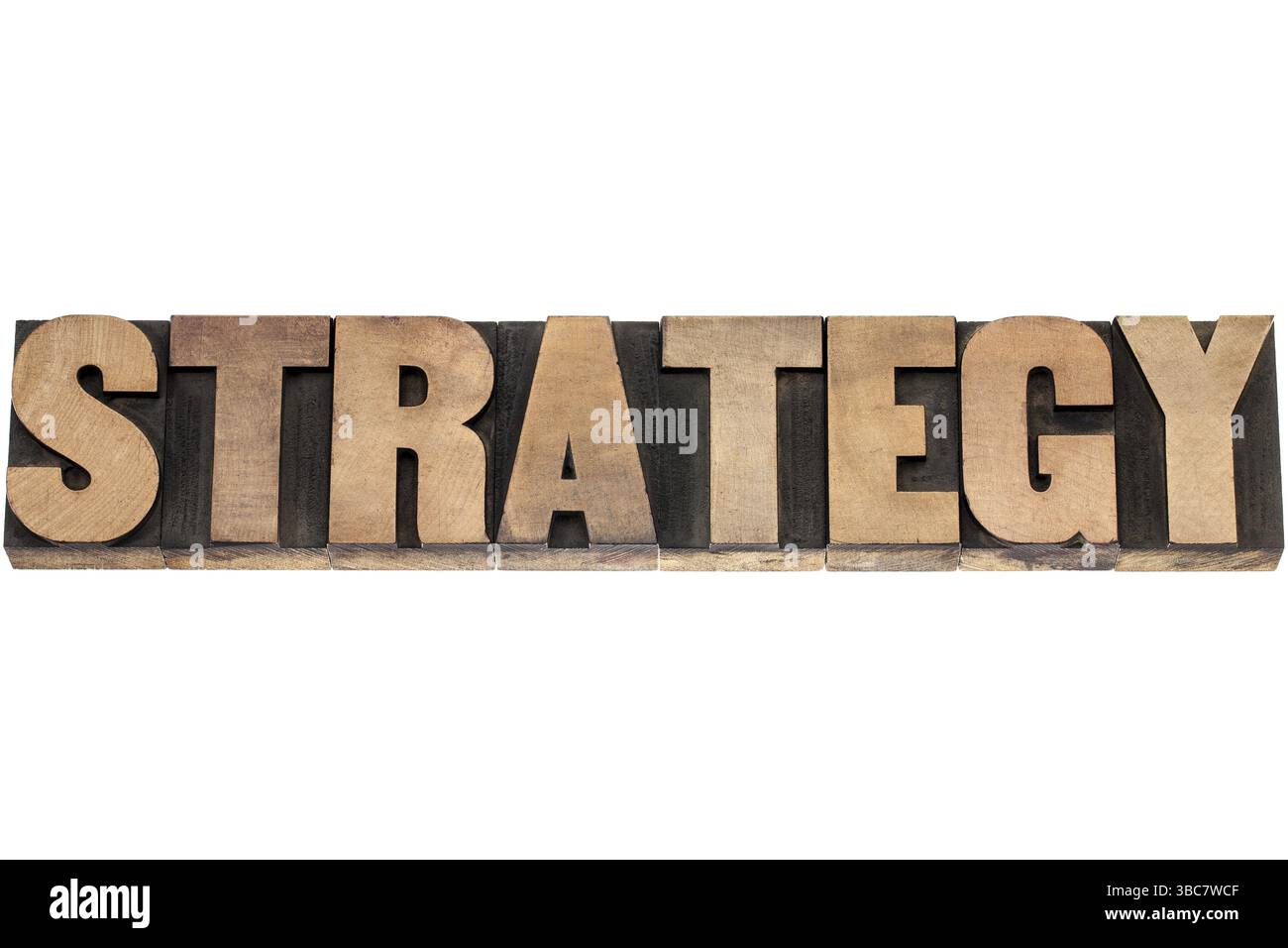 Stratégie - mot isolé dans les blocs d'impression de type bois typographique vintage Banque D'Images