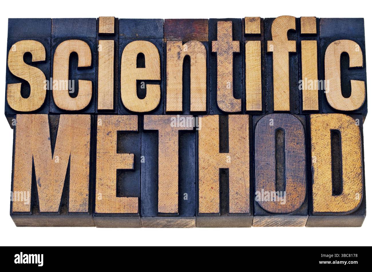 Méthode scientifique - concept de recherche scientifique - abstrait de mot isolé dans des blocs de type bois de typographie grunge Banque D'Images